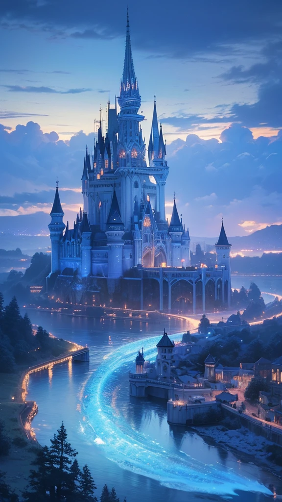 (magical pretty null blue stream overlay scene), (null), (cloud), Soft lighting, Clean background, beautiful null scenery, masterpiece, high quality, Beautiful graphics, High detail,By Thomas Kinkade, Art Station, Sharp focus, Inspiring 8k wallpapers, floating castle in the sky