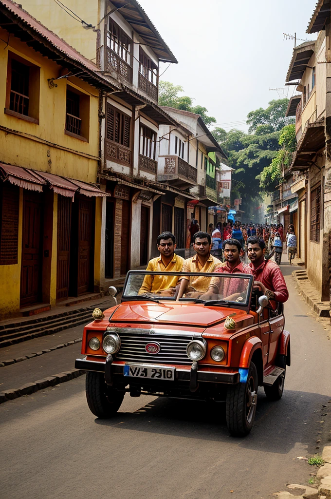 Village chilldren pulling lord jagannath chariot on village road
