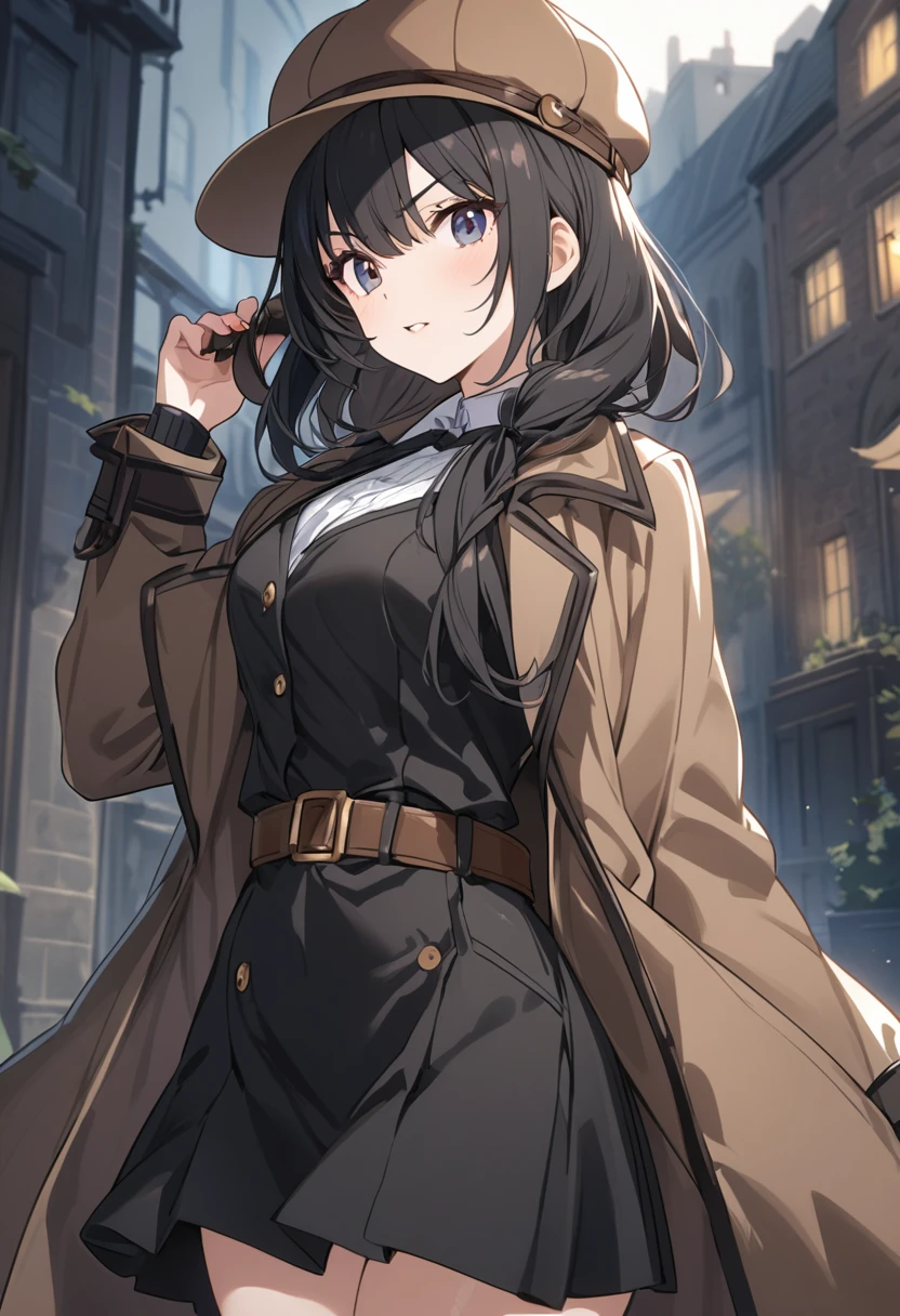 A short female detective wearing black clothes