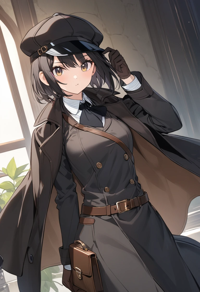 A short female detective wearing black clothes