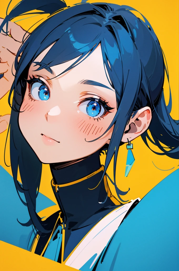 highres, original, extremely detailed wallpaper, looking at viewer,1girl,solo,Portrait, masterpiece, best quality,Blue and yellow background color
