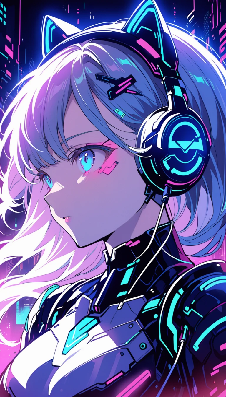 Anime girl in futuristic outfit with cat ears and headphones, Cute Cyborg Girl, Digital Cyberpunk Anime Art, Cyberpunk Anime Girl mech, female Cyberpunk Anime Girl, Cyberpunk Anime Girl, Beautiful girl cyborg, Perfect android girl, anime cyberpunk art, Portrait Anime Astronaut Girl, Dreamy Cyberpunk Girl, Digital Cyberpunk - Anime Art, Girl wearing mecha cyber armor, Cyberpunk beautiful girl