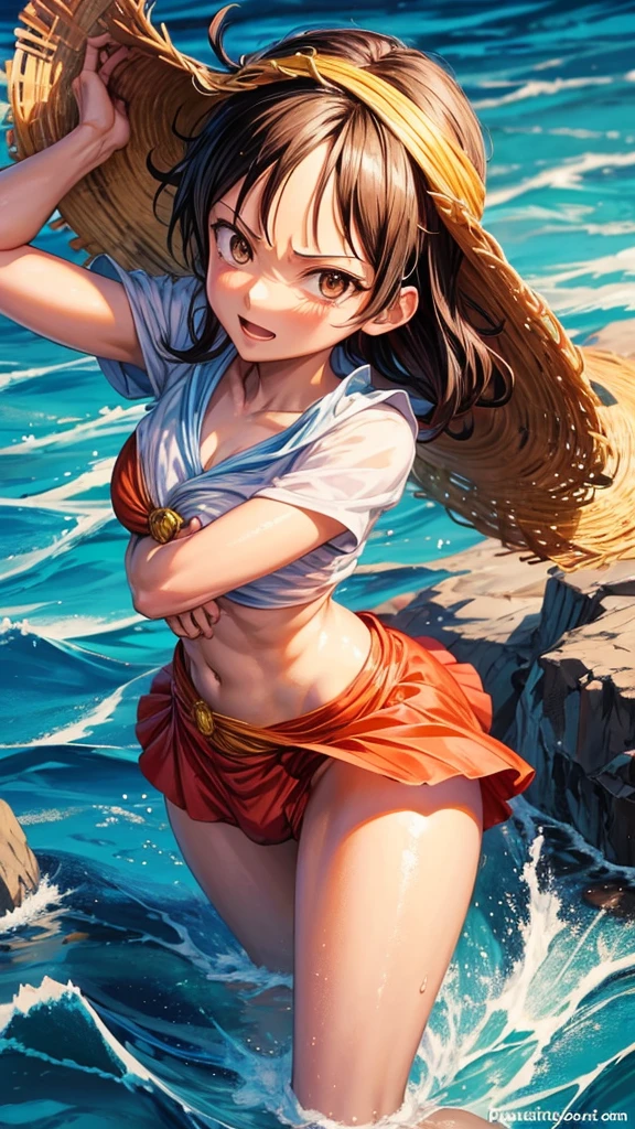Luffy géné car il c’est fais pipi dessus devant nami