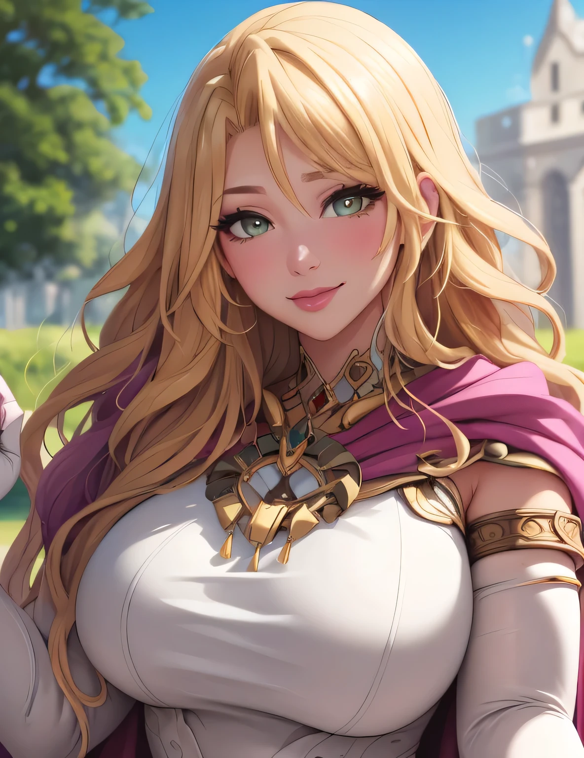 fe_elimine, gloves, white dress, elbow gloves, single glove, long dress, cape, jewelry, white gloves, armlet, bracelet, circlet, gold trim, (masterpiece, best quality, 8k, HD, ultra-detailed), realistic style, garden 2.0, looking at viewer 2.0, blushing, beautiful eyes, facing camera 2.0, very close up shot 2.0, face shot 2.0, very sexy smile 2.0, very luscious lips 2.0, facing camera 2.0, face shot 2.0, very heavy eyeshadow 2.0, very heavy makeup 2.0, very thick lips 2.0, very glossy lips 2.0, very pouty lips 2.0, lustrous skin 2.0, shiny skin 2.0, very beautiful 2.0, very curvy 2.0, very sexy 2.0, very thick 2.0, skindentation 2.0, very sexy smile 2.0, very luscious lips 2.0, face shot 2.0, facing camera 2.0, face shot 2.0, very heavy eyeshadow 2.0, very heavy makeup 2.0, round face, very thick lips 2.0, very glossy lips 2.0, very pouty lips 2.0, lustrous skin 2.0, shiny skin 2.0, very beautiful 2.0, very curvy 2.0, very sexy 2.0, very thick 2.0, very gigantic lips 2.0, very sexy smile 2.0, very luscious lips 2.0, very heavy eyeshadow 2.0, very heavy makeup 2.0, round face, very thick lips 2.0, very glossy lips 2.0, very pouty lips 2.0, lustrous skin 2.0, shiny skin 2.0, very beautiful 2.0, very curvy 2.0, very sexy 2.0, very thick 2.0, very toned 2.0, very sexy smile 2.0, very luscious lips 2.0, very toned 2.0, very toned 2.0, very sexy smile 2.0, very luscious lips 2.0, wide hips 2.0, very gigantic thighs 2.0, very small waist 2.0, very thick thighs 2.0, skindentation 2.0,  very heavy eyeshadow 2.0, very heavy makeup 2.0, round face, very thick lips 2.0, very glossy lips 2.0, very pouty lips 2.0, lustrous skin 2.0, shiny skin 2.0, very beautiful 2.0, very curvy 2.0, very sexy 2.0, very thick 2.0, very gigantic breasts 2.0, very sexy 2.0, very gigantic lips 2.0, very thick thighs 2.0, hourglass waist 2.0, very milf 2.0, very milf 2.0, very close up shot 2.0, face shot 2.0, face shot 2.0, face shot 2.0, face shot 2.0, face shot 2.0