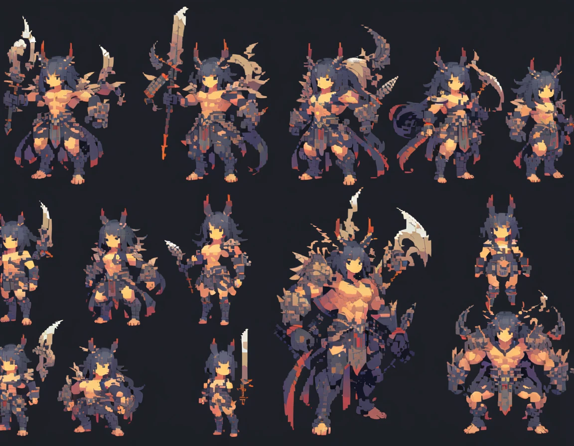 Pixel Art,Pixelated,8 bit,Retro game,Dim colors,Retro Style,Pixel animation,Low resolution，Dark Style，A lightly dressed warrior，black background，Pure black background，Characters，No scenery