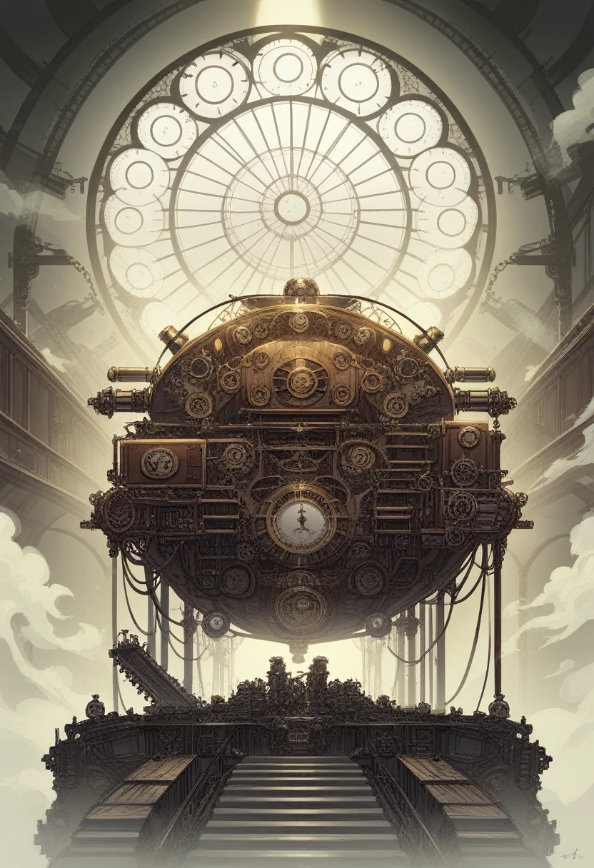 There is a large room with plenty of lighting and many tables., Steampunk Factory Background, Matte painting of steam machinery, Lighting with a fantastic atmosphere, steampunk Concept Art, Steampunk setting, Dramatic lighting. Concept Art, In the steampunk laboratory, Inspired by Victorian science fiction, 3D rendered steampunk, Theme: Steampunk, Golden steampunk city atmosphere, Concept Art stunning atmosphere