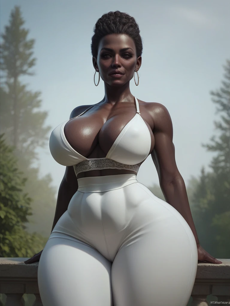 milf, sexy, black skin, firm and exaggeratedly huge tits, giant hips ,huge thighs, thin waist