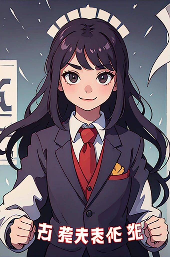 upper body, Long Hair, Clenched fist, smile, suit, tie, election poster,