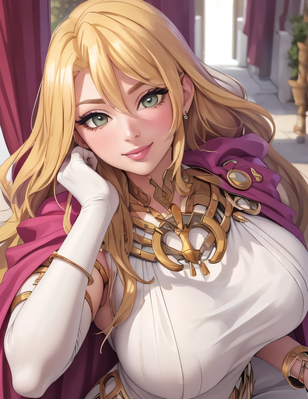 fe_elimine, gloves, white dress, elbow gloves, single glove, long dress, cape, jewelry, white gloves, armlet, bracelet, circlet, gold trim, (masterpiece, best quality, 8k, HD, ultra-detailed), realistic style, garden 2.0, looking at viewer 2.0, blushing, beautiful eyes, facing camera 2.0, very close up shot 2.0, face shot 2.0, very sexy smile 2.0, very luscious lips 2.0, facing camera 2.0, face shot 2.0, very heavy eyeshadow 2.0, very heavy makeup 2.0, very thick lips 2.0, very glossy lips 2.0, very pouty lips 2.0, lustrous skin 2.0, shiny skin 2.0, very beautiful 2.0, very curvy 2.0, very sexy 2.0, very thick 2.0, skindentation 2.0, very sexy smile 2.0, very luscious lips 2.0, face shot 2.0, facing camera 2.0, face shot 2.0, very heavy eyeshadow 2.0, very heavy makeup 2.0, round face, very thick lips 2.0, very glossy lips 2.0, very pouty lips 2.0, lustrous skin 2.0, shiny skin 2.0, very beautiful 2.0, very curvy 2.0, very sexy 2.0, very thick 2.0, very gigantic lips 2.0, very sexy smile 2.0, very luscious lips 2.0, very heavy eyeshadow 2.0, very heavy makeup 2.0, round face, very thick lips 2.0, very glossy lips 2.0, very pouty lips 2.0, lustrous skin 2.0, shiny skin 2.0, very beautiful 2.0, very curvy 2.0, very sexy 2.0, very thick 2.0, very toned 2.0, very sexy smile 2.0, very luscious lips 2.0, very toned 2.0, very toned 2.0, very sexy smile 2.0, very luscious lips 2.0, wide hips 2.0, very gigantic thighs 2.0, very small waist 2.0, very thick thighs 2.0, skindentation 2.0,  very heavy eyeshadow 2.0, very heavy makeup 2.0, round face, very thick lips 2.0, very glossy lips 2.0, very pouty lips 2.0, lustrous skin 2.0, shiny skin 2.0, very beautiful 2.0, very curvy 2.0, very sexy 2.0, very thick 2.0, very gigantic breasts 2.0, very sexy 2.0, very gigantic lips 2.0, very thick thighs 2.0, hourglass waist 2.0, very milf 2.0, very milf 2.0, very close up shot 2.0, face shot 2.0, face shot 2.0, face shot 2.0, face shot 2.0, face shot 2.0