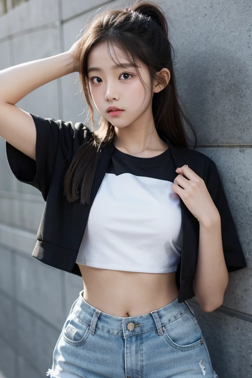 10-year-old female、The long-haired、Raw photography、、realisitic、High Definition CG Unified 8K Denden Wallpaper、1girl in、(Slim body:1))、sexy underwear、T、(HQ Skins:1.4)、8K 、Digital SLR、softlight、hightquality、film grains、Fujifilm X-3、( ((outside of house、on the park)))jangjoo、portlate、length hair。A dark-haired、small tits、(Look at viewers:1.4)、(full body Esbian:1.7)、