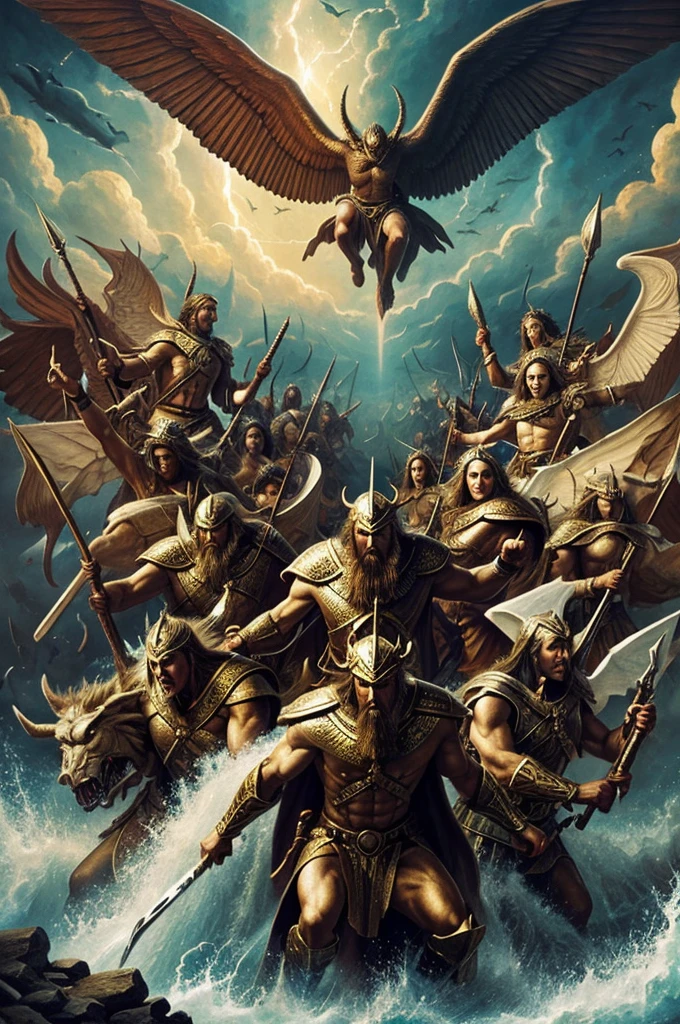 Heavenly armies fighting armies of demons 