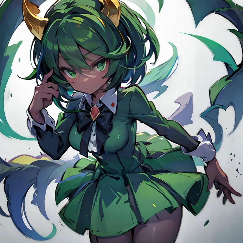 Create an ultra-detailed, best quality, high-resolution masterpiece depicting an umbral elemental with an anime girl figure seeping with green energy perfect shadows, high quality shading, photorealistic, Fukua, dark skin, Fukua- Skullgirls