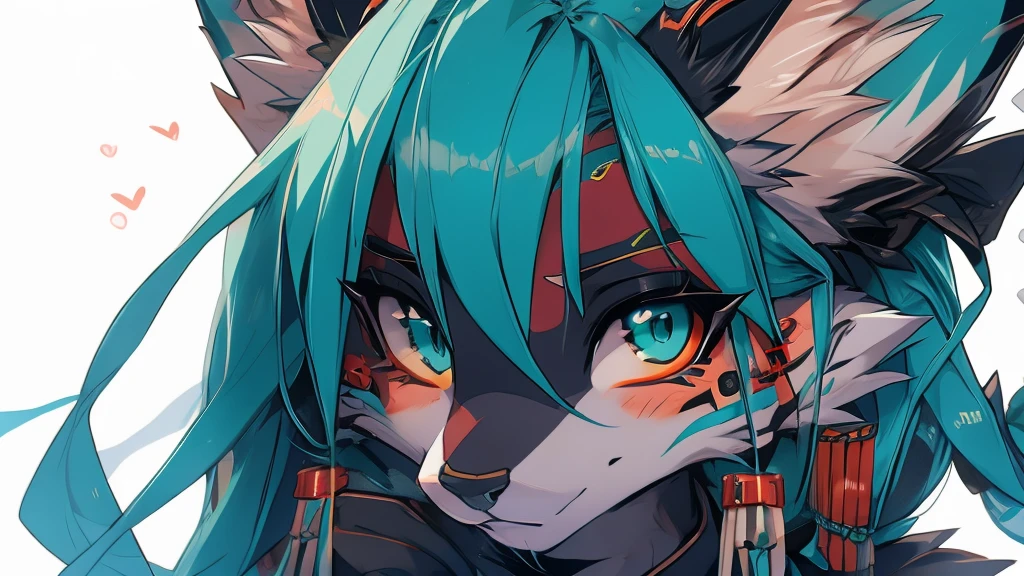 Miku Hatsune, add high definition_detail:1, blue fur,kitsune ears, tribal tattoo add_detail:1, hell vixen add_detail
