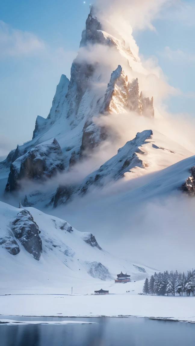 Princess的脸出现在空中，Winter Landscape，Surreal wonderland，Dreamy clouds and fairy islands，(Big Snowflake:1.3)，五颜六色的Big Snowflake飞舞着，Princess&#39;The palace is covered with snow，The tree of life blooms with infinite vitality，Twinkling stars in the night sky，Heavy clouds and fog，Whimsical fantasy landscape art, Fine Art Ultra HD 8K, 8k highly detailed digital art, Beautiful and detailed fantasy, Epic fantasy landscapes, Mysterious dreamy scenery, The magical fantasy is rich in details, Magical scenery, 由Big Snowflake和梦幻漂浮的仙女岛组成, Detailed fantasy digital art, 8k detailed digital art