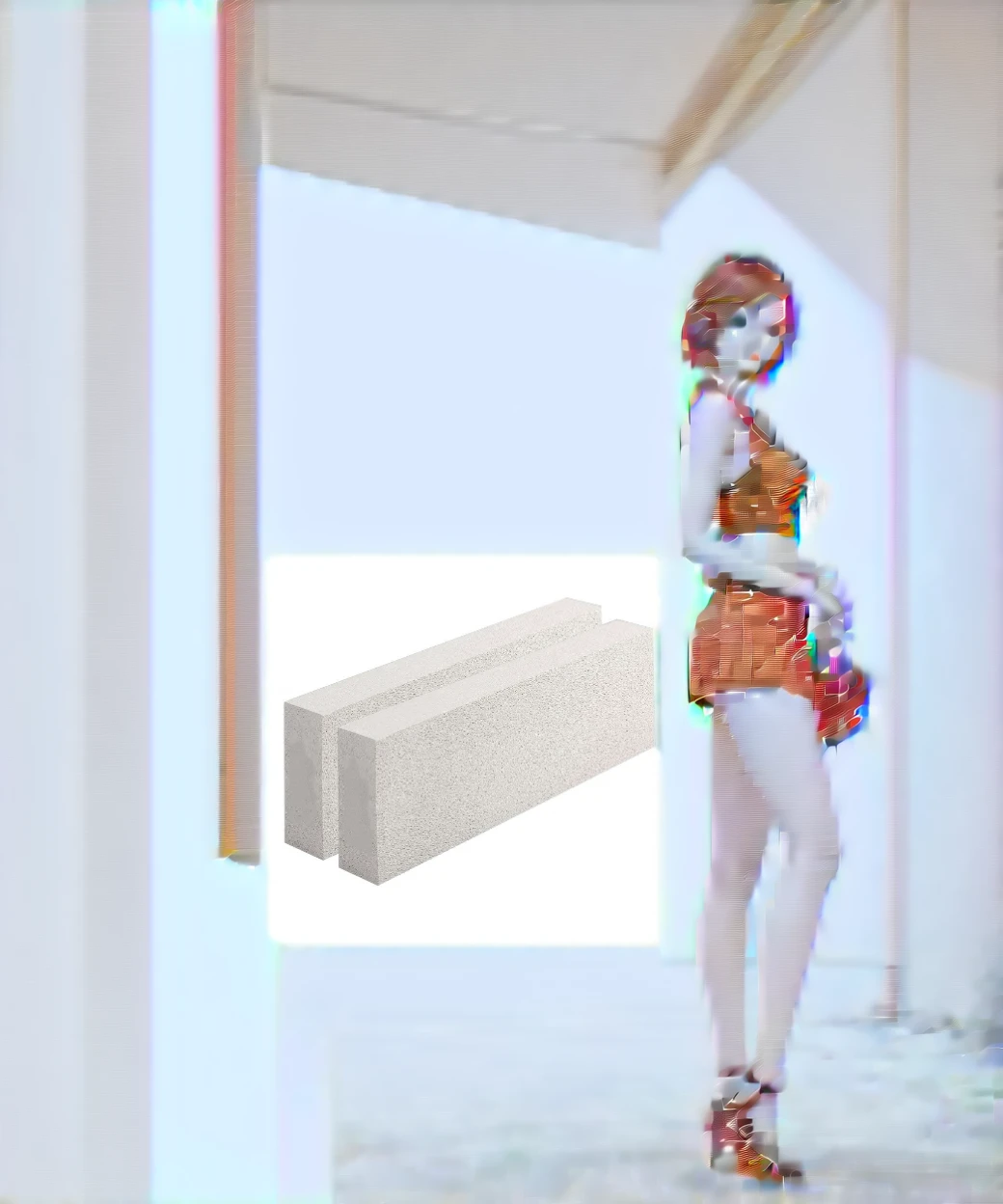 (Physical characteristics: Young woman, beautiful, 2 people, teenager, Face shape of Asian girl, Fair white skin, brown eyes, Hairstyle: short, shoulder length, black hair, figure, proportion, mannequin figure), (Clothing: full student uniform, Black A-line skirt), (Pose and Expression: Standing full body, Happy smile), (Environment: Background building warehouse), (Action: Stand and hold the designated item with 2 hands.)
