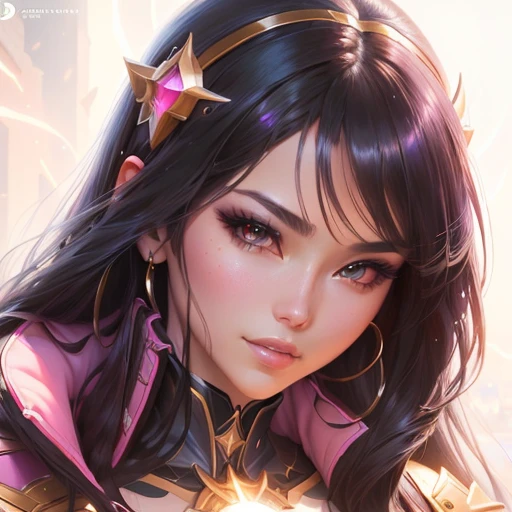 a close up of a sorceress woman with long hair and a pink jacket, ig model | artgerm, extremely detailed artgerm, stunning anime face portrait, artgerm. anime illustration, artgerm. high detail, beautiful alluring anime woman, beautiful anime girl, artwork in the style of guweiz, like artgerm, artgerm portrait, magical energy, aura, glowing lights in the background, deep of night, dark temple