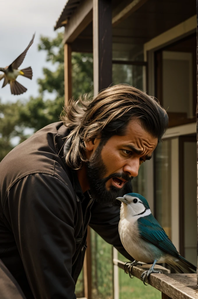 A man scared by a bird