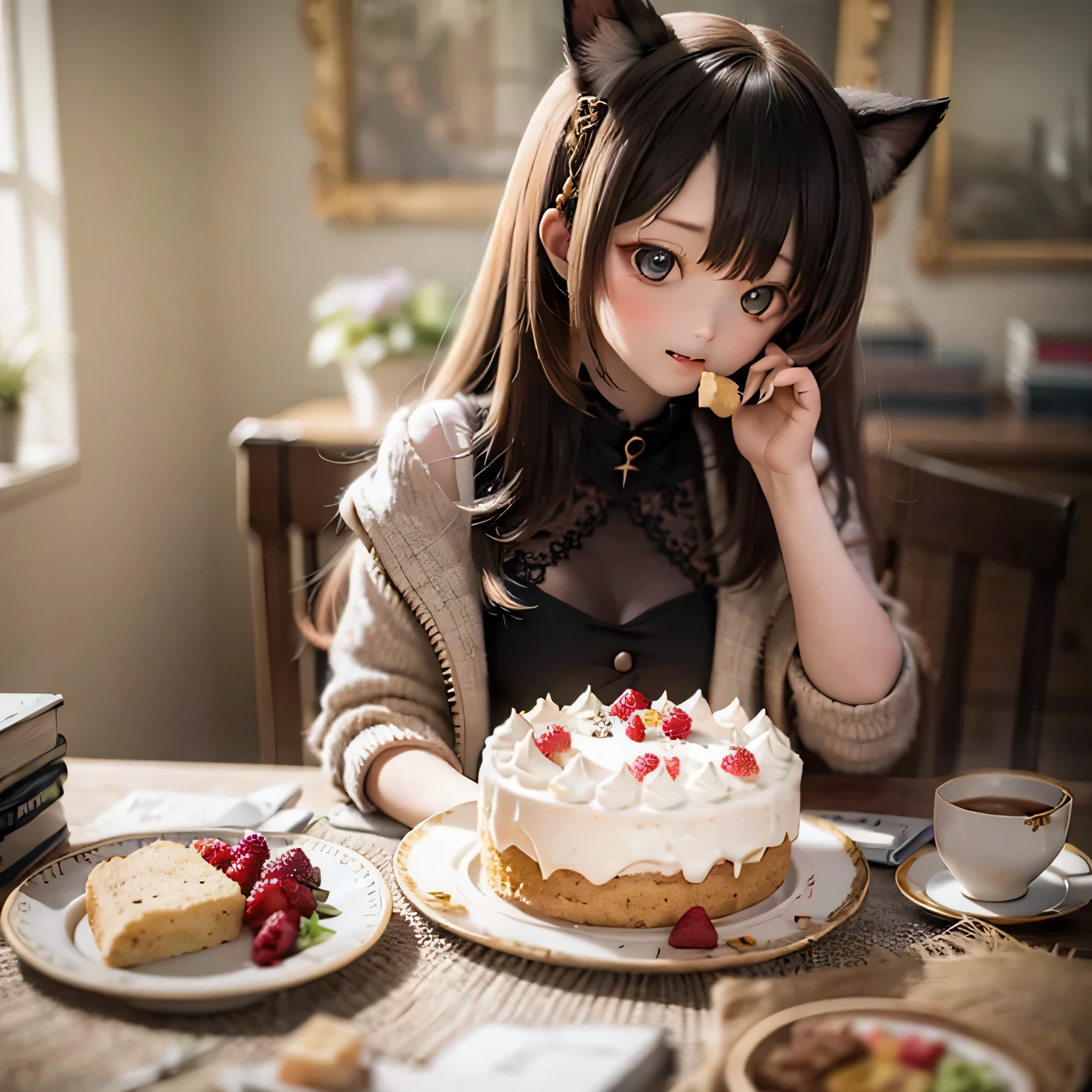 

Cat girl eating cake
