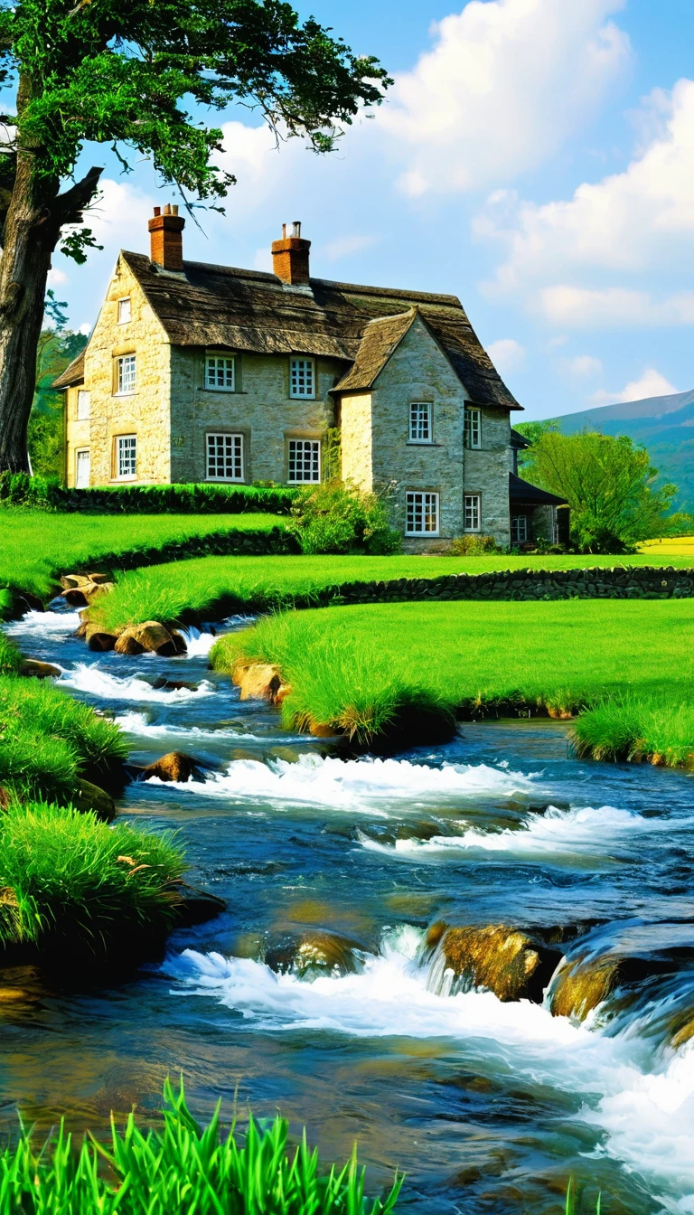 Country house beside flowing water 4k UHD 