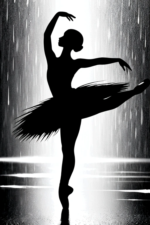 Ballet dancer in the rain，Minimalist style ，Negative Space