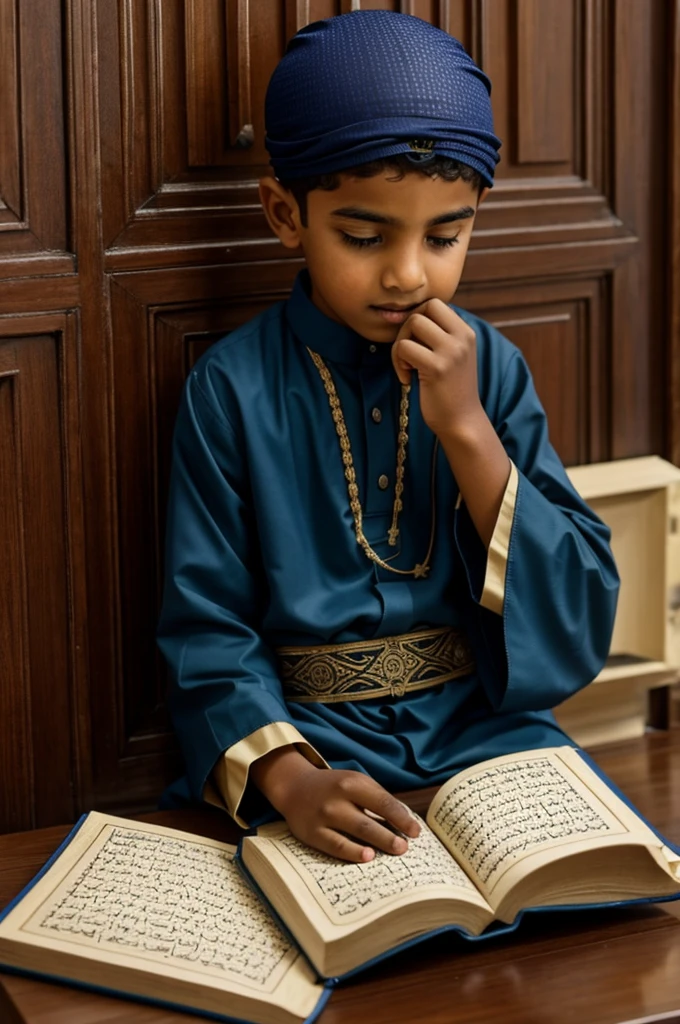 A Muslim boy was sitting and reciting the Quran