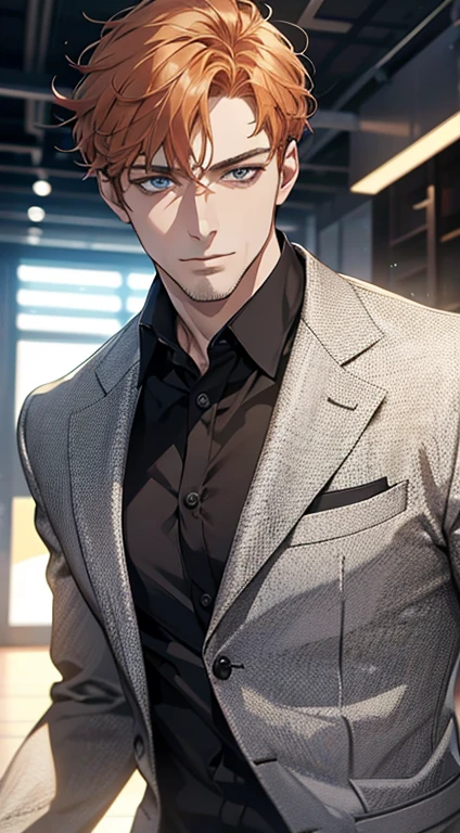 (best quality,4k,8k,highres,masterpiece:1.2),ultra-detailed,(realistic,photorealistic,photo-realistic:1.37),1 man,31 years old,mature man,very handsome,without expression,smile,short grey b
Orange hair,blue eyes,penetrating gaze,perfect face without errors,imposing posture,businessman,office background,cinematic lighting,hdr image
