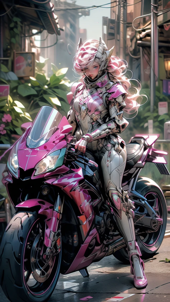 ((best quality)), ((masterpiece)), ((realistic)), (detailed), (photorealistic:1.5), (((succubus ))),((beautiful face, sharp face)), (thick body), (((pink bodysuit))), lights on armor, ((looking at viewer)), dynamic pose, post apocalyptic, destroyed city background, buildings on fire, science fiction, hdr, ray tracing, nvidia rtx, super-resolution, unreal 5, subsurface scattering, pbr texturing, post-processing, anisotropic filtering, depth of field, maximum clarity and sharpness, rule of thirds, 8k raw, (luminescent particles:1.4), (extremely detailed cg, unity 8k wallpaper, 3d, cinematic lighting, lens flare), reflections, sharp focus, cyberpunk art, cyberpunk architecture,((ride armed motorbike)),((Ride a bike across the beach))