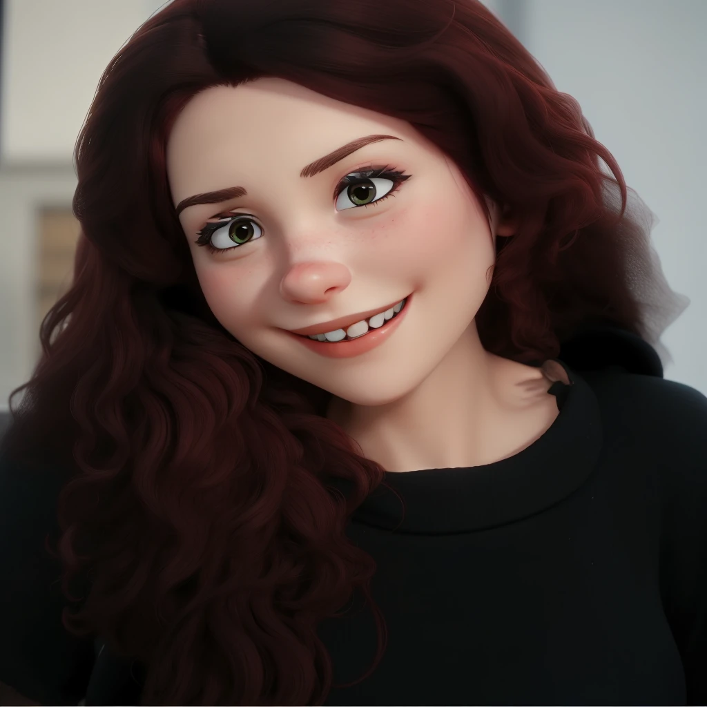 a female gamer,red hair, happy