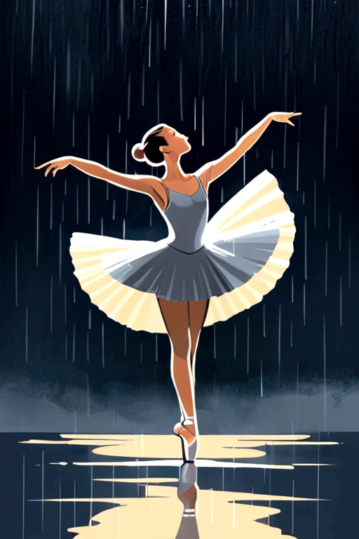 Ballet dancer in the rain，Minimalist style ，Negative Space:1.5