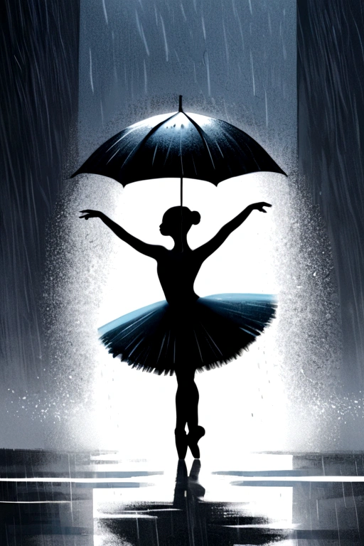 Ballet dancer in the rain,Minimalist style ,Negative Space:1.5