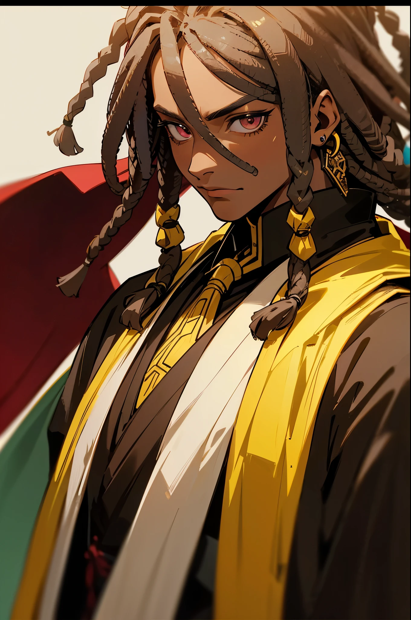 (african-american male,young:1.1), (dreadlocks:black:1.1), (eyes:yellow:1.1), (skin:brown:1.1), (assassin:regal:1.1), (robe:sith:1.1), (earrings:none:0.9), (demon:prince:1.1), (close-up shot), (sci-fi), (fantasy)
