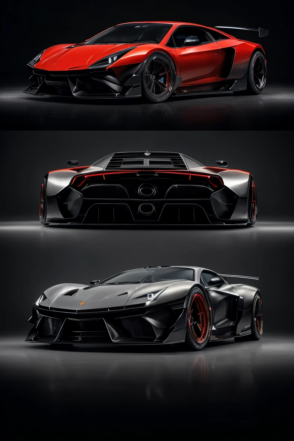 (Masterpiece of automotive art), (Photorealistic: 2), (Meticulous detail), Sleek and powerful Lamborghini hypercar, ((Trail of fiery red taillights)), ((Black carbon fiber body)), ((Black and red tires with intricate wheel designs)), Sharp angles and sleek curves, ((Reflections of city lights dancing on the surface)), ((Best quality, high-resolution image)), ((Digital artistry at its finest)), ((Masterpiece in motion)), ((Capturing the essence of luxury and speed)).