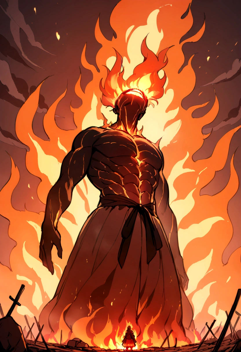 Best quality, masterpiece, human being burned alive, huge fire,