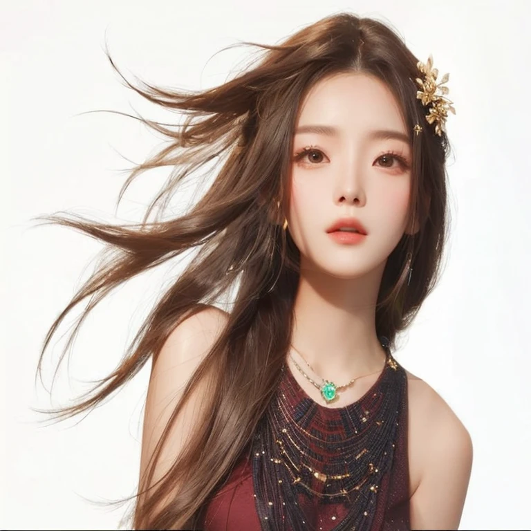 a close up of a woman with long hair and a necklace, inspired by GEM, Deng Ziqi
