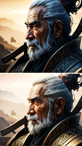 Oriental、Old man wearing ancient Chinese armor、Old man with ancient Chinese hairstyle、Three Kingdomultiple warlords、Highest quality、masterpiece、Ultra-high resolution、(Photorealistic:1.4)、Game Poster、
