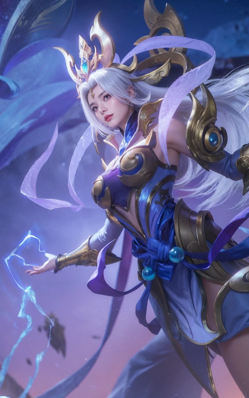 short black haired mystical looking woman casting magic in a battle in a frozen wasteland