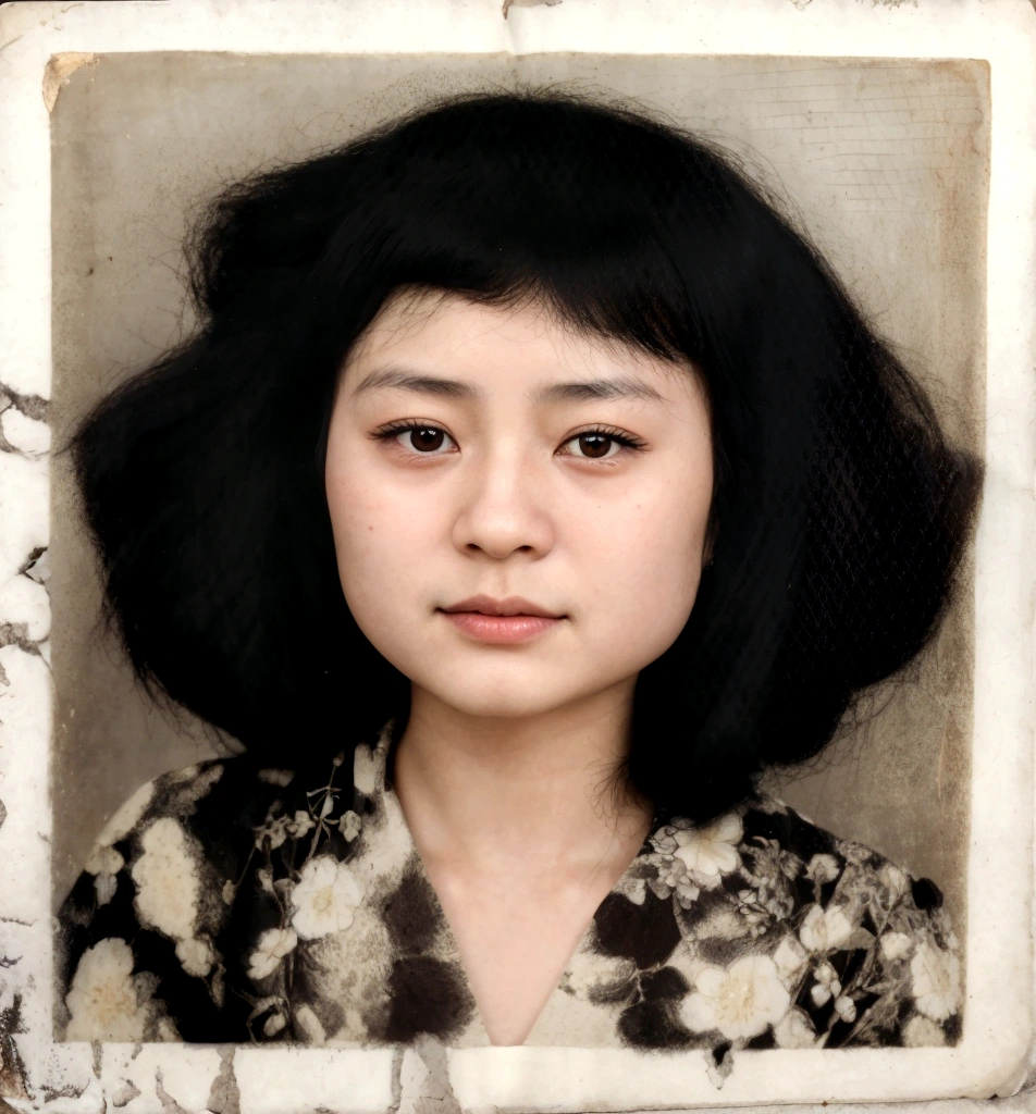 arafed photo of a young girl with a black hair, realistic old photo, restored photo, realistic old photograph, collodion photograph, aged photo, portrait of a japanese girl, a colorized photo, passport photo, color portrait, old color photograph, inspired by Jiao Bingzhen, color studio portrait, transformation portrait, portrait n - 9, mai anh tran