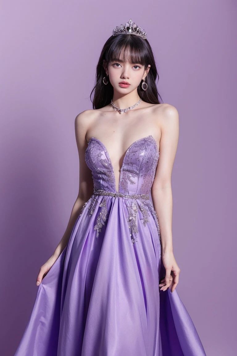 21yo girl, princess gown, purple background