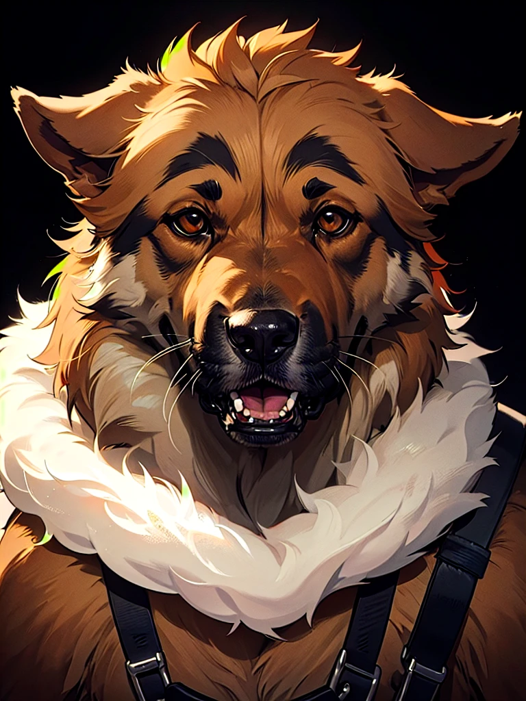 ((Portrait)), He is a German Shepherd with a Strong and Athletic Build, Displaying a Loyal and Courageous Demeanor. His Fur is a Mix of Black and Tan, with Darker Shades Around His Back and Muzzle. He has Piercing Brown Eyes that Convey Intelligence and Alertness. His Ears are Upright, Always Attentive to His Surroundings. He Wears a Tactical Harness with a Police Badge and 'K-9' Insignia, Along with Protective Dog Booties. His Overall Look is Professional and Ready for Action, Yet He Exudes a Sense of Dedication and Determination. ((Portrait, HDR, Dark Background))
