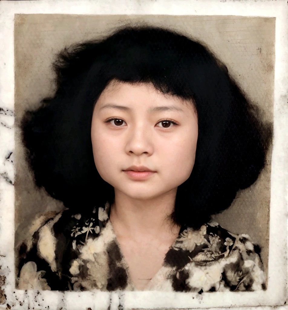 arafed photo of a young girl with a black hair, realistic old photo, restored photo, realistic old photograph, collodion photograph, aged photo, portrait of a japanese girl, a colorized photo, passport photo, color portrait, old color photograph, inspired by Jiao Bingzhen, color studio portrait, transformation portrait, portrait n - 9, mai anh tran, hair detail