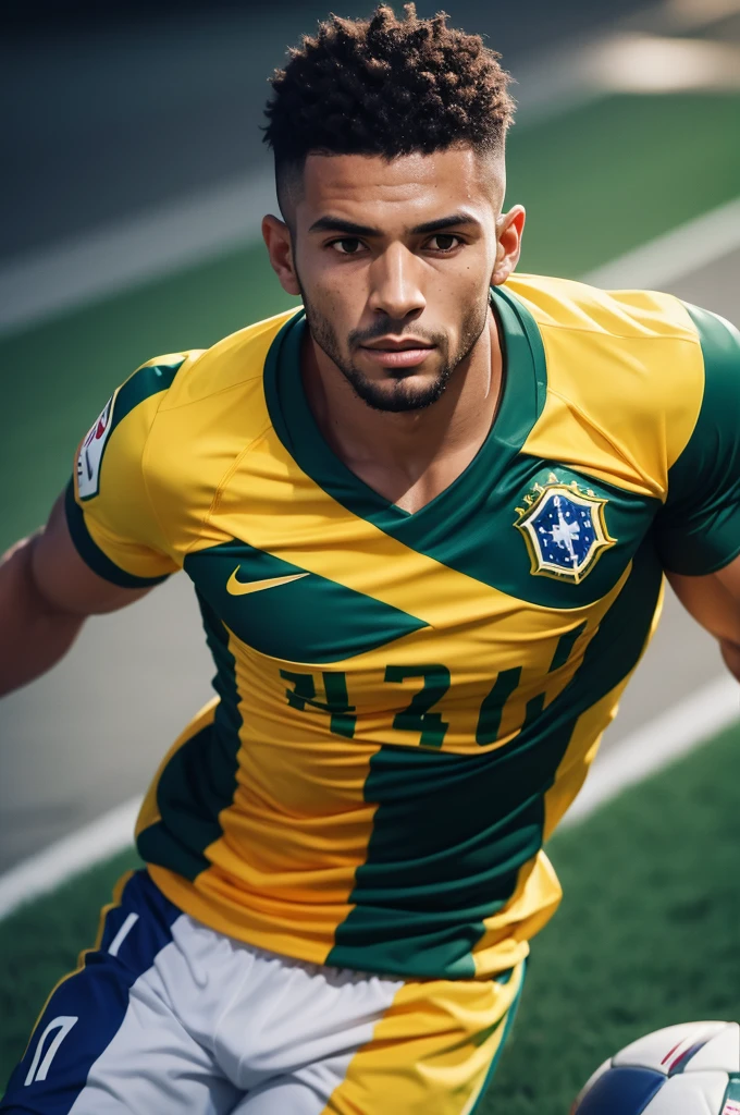 create an image of a Brazilian football player called "lacau" number 4 on the shirt