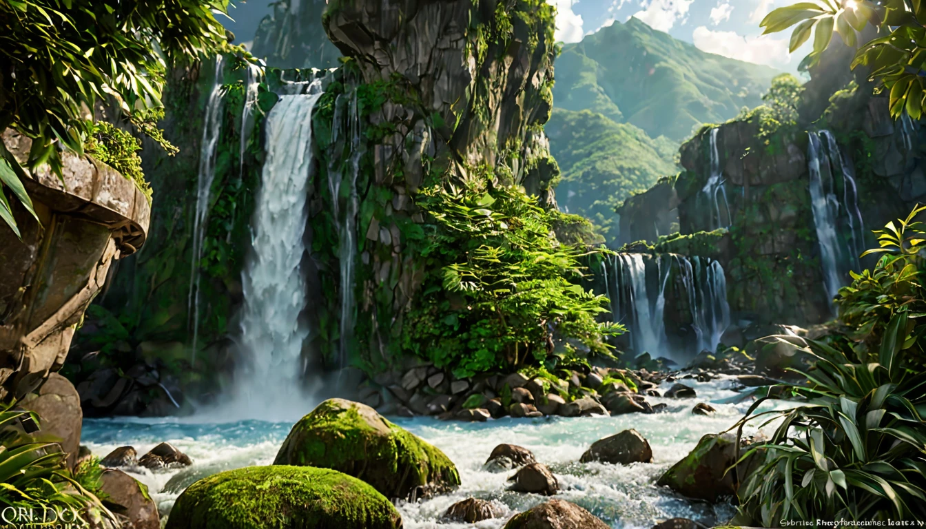 Avatar: The Last Airbender, looking towards the horizon, from background, light green mountains and waterfalls, very detailed image, sharp focus, studio photography, xf iq 4, 1 5 0 0 0 0 0 0 0 0 mp, 5 0 mm, iso 2 0 0 0 0, 1/ 1 6 0 0 0 s, realistic, natural light, octane rendering, adobe lightroom, photo realistic, thirds resolution, symmetric balance, depth layers, polarizing filter, . ..., hd, color optics, ..., hd, opaque color, masterpiece, ..., masterpiece, ..., hd, opaque color, masterpiece