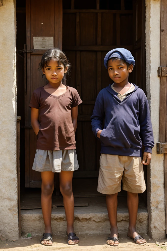 Leaving the village boy and girl begging