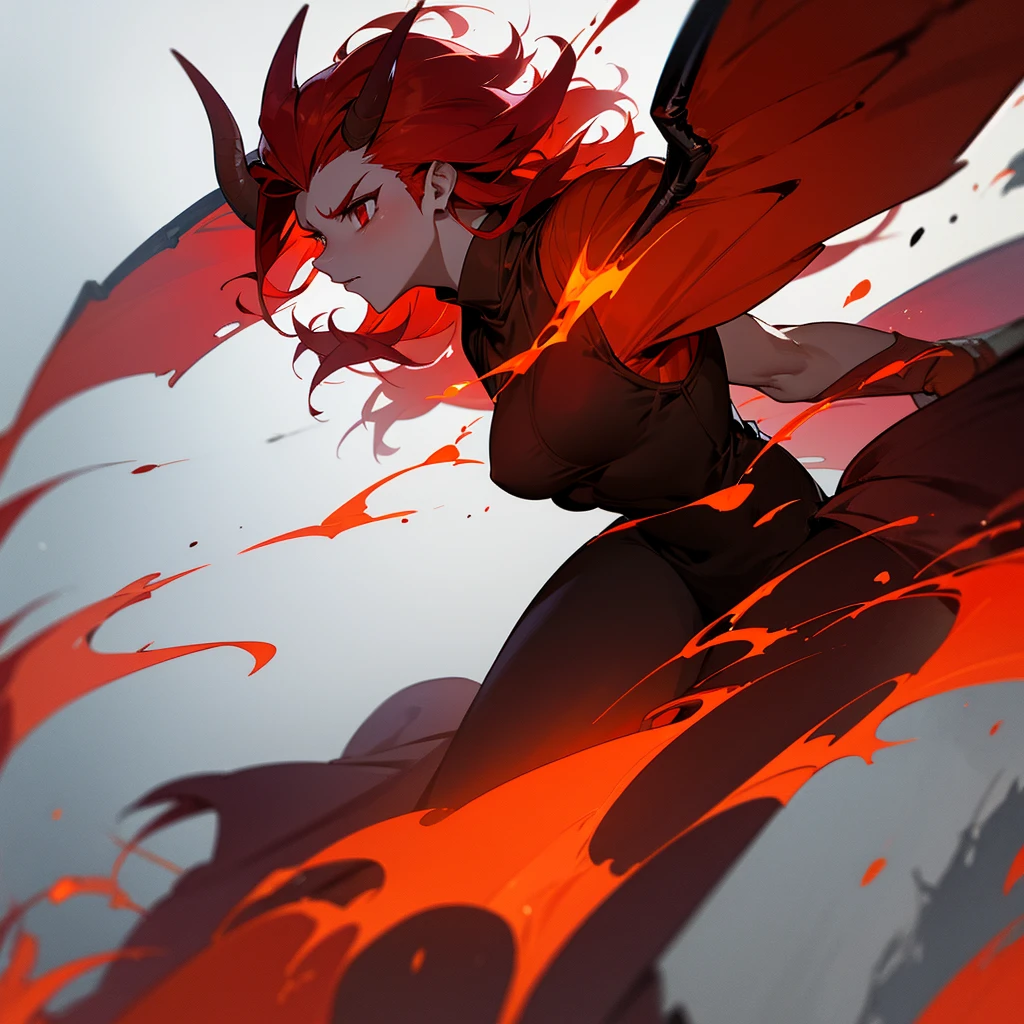 A fire demon, wings of fire, huge horns, red skin with red hair on the body, its intimidating and hideous appearance makes an Ifrit a fire demon