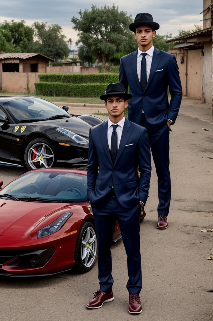 Two twins, one draw him with a hat and some huaraches, very poor and in the background a very poor neighborhood and on the other hand, draw him very rich in the background a Ferrari with a suit and well haired and with a briefcase