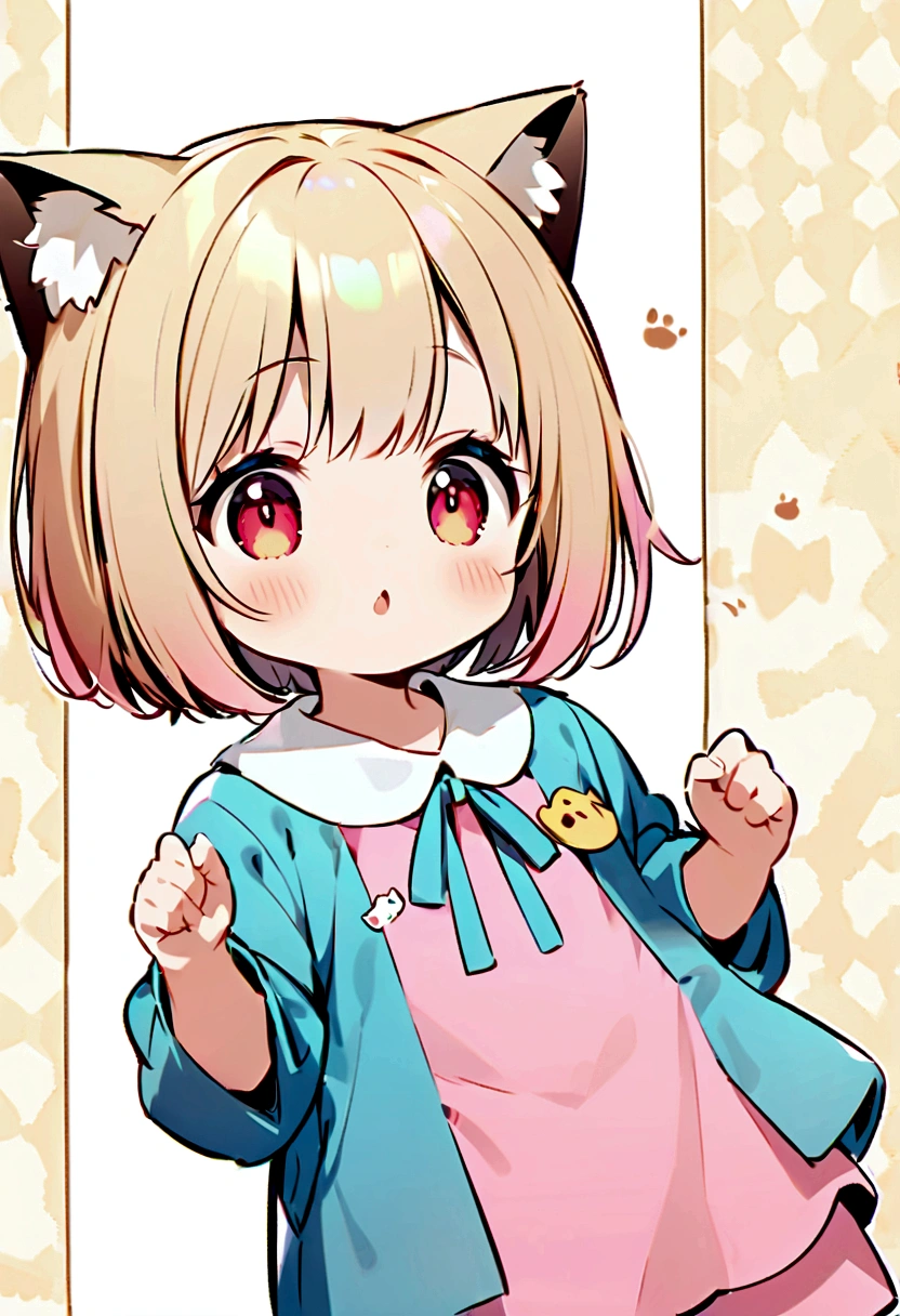 cute、、Short Bob、Kindergarten clothes、Cat ear、Hair color is beige