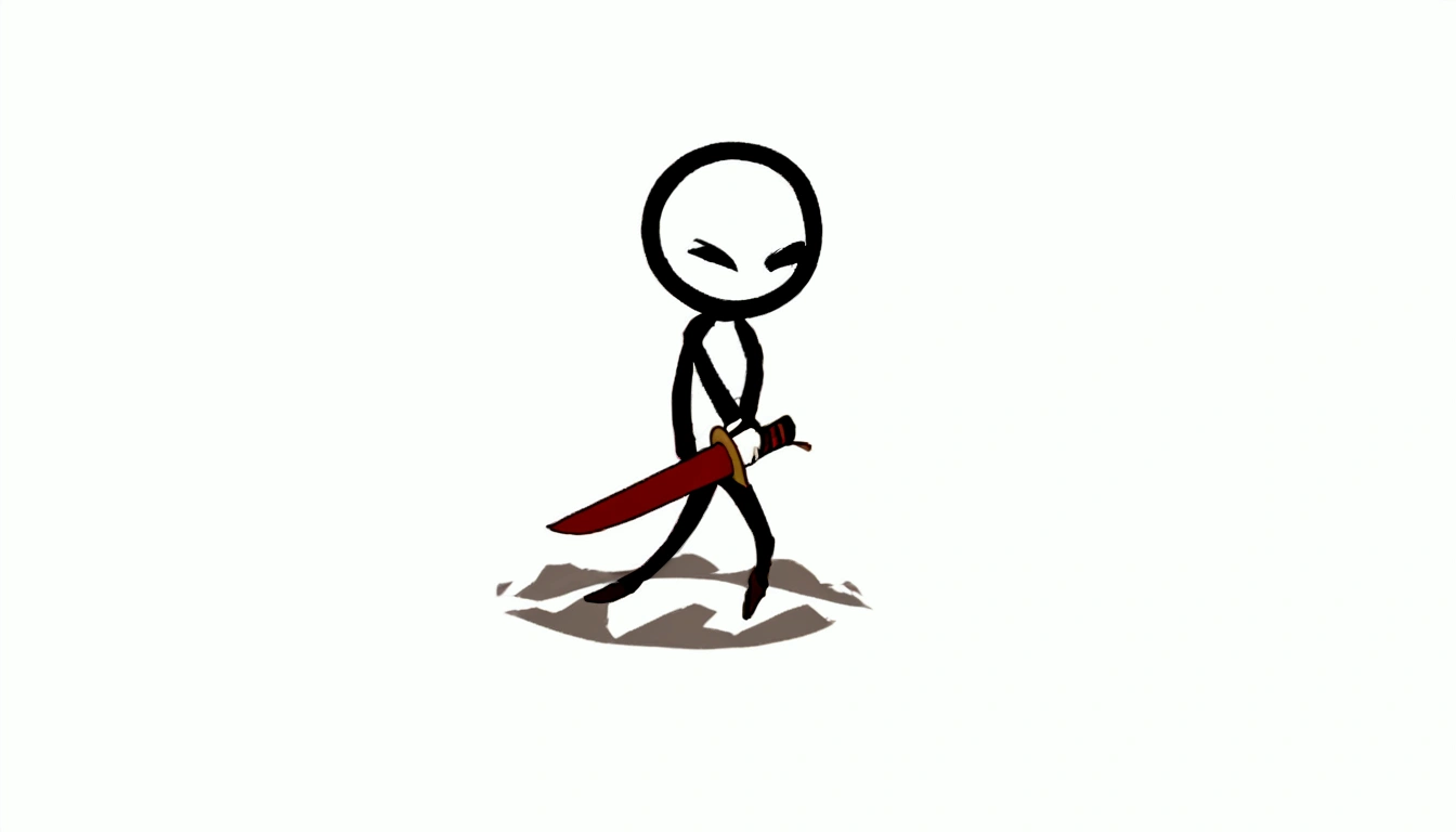 cartoon stick man, angry character wielding a sword, stick figure, holds a sword, wielding a sword, Chibi, holding the sword, swordsman, carrying a sword, holding a sword, wielding a sword, holding a sword larga, Powerful aggressive sword stance, while holding a sword