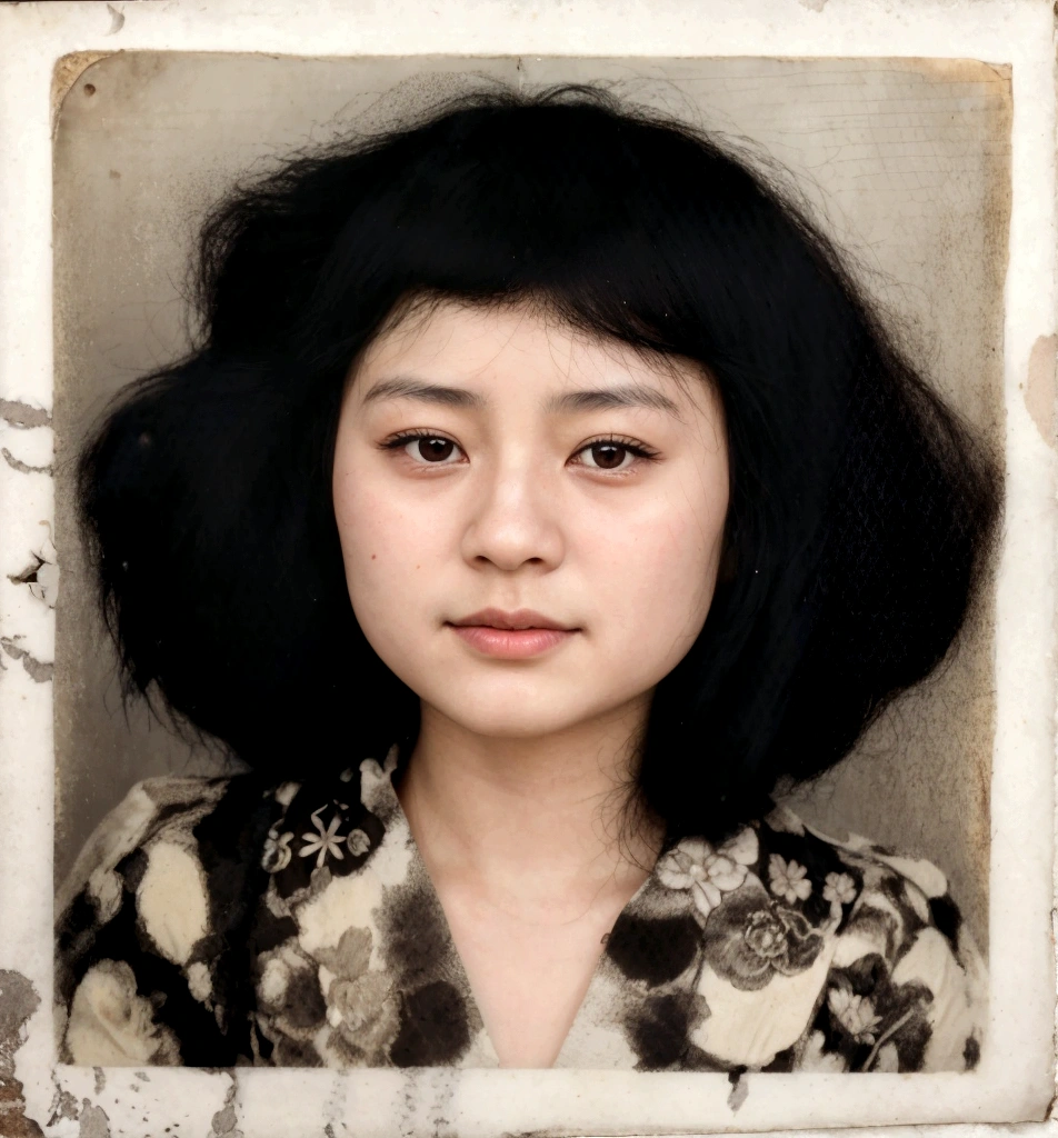 arafed photo of a young girl with a black hair, realistic old photo, restored photo, realistic old photograph, collodion photograph, aged photo, portrait of a japanese girl, a colorized photo, passport photo, color portrait, old color photograph, inspired by Jiao Bingzhen, color studio portrait, transformation portrait, portrait n - 9, mai anh tran, hair detail