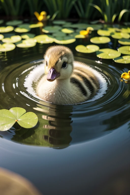 Create an image of a cute duckling in a pond 