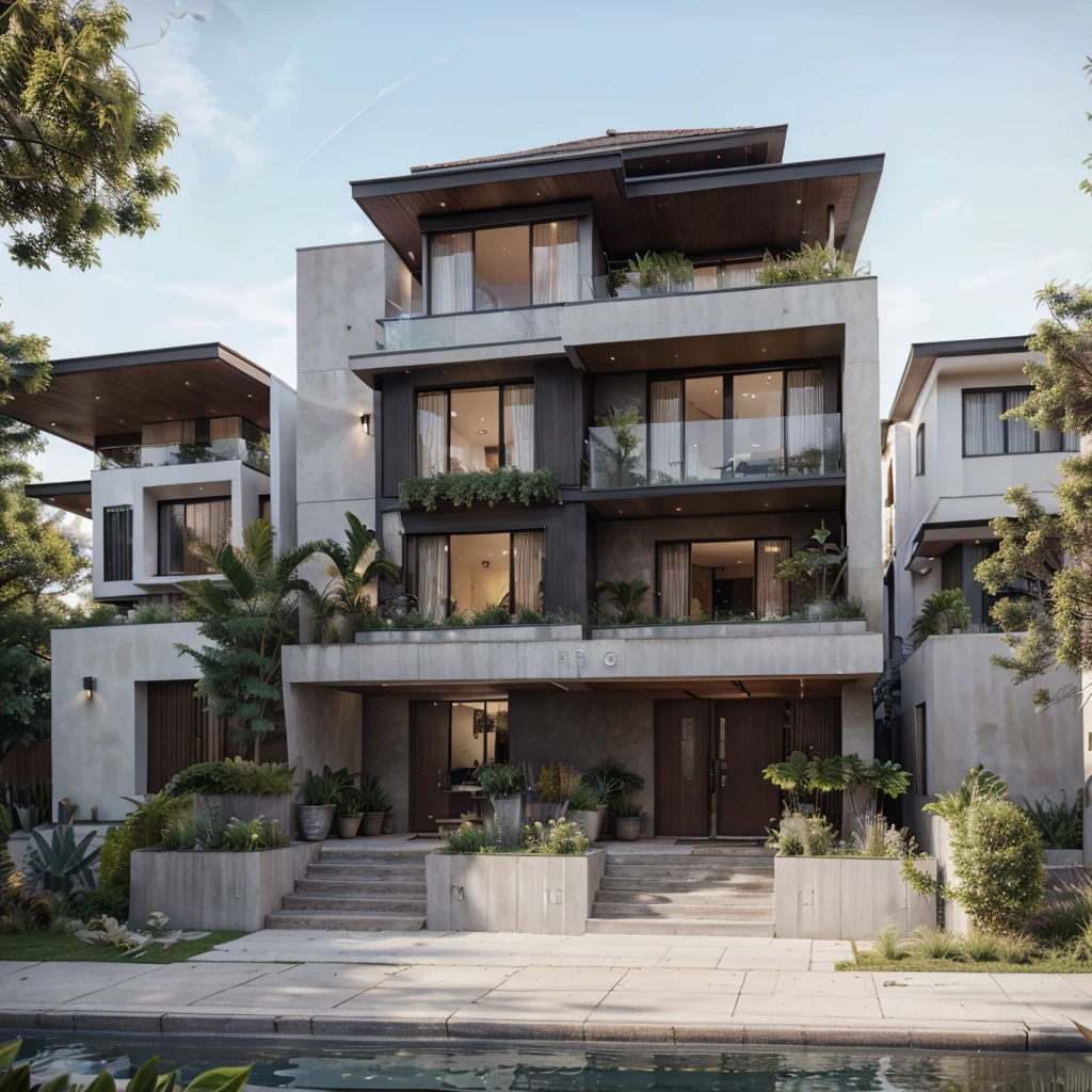 araphid modern house with a lot of windows and a lot of plants, highly detailed render, very realistic 3 d render, realistic physical rendering, realistic architecture, Lumion render, high quality rendering, wide angle exterior 2022, natural realistic render, very realistic render, large modern residence, exterior design, high-quality render, professional render, black color, high quality
